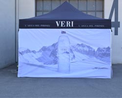 Sprint structure with side awning and advertising