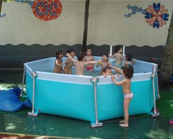 Removable pool Octagonal Flipper in garden with children