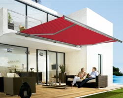 Toldo vermelho Ma5010 com deck em mobiliário de jardim