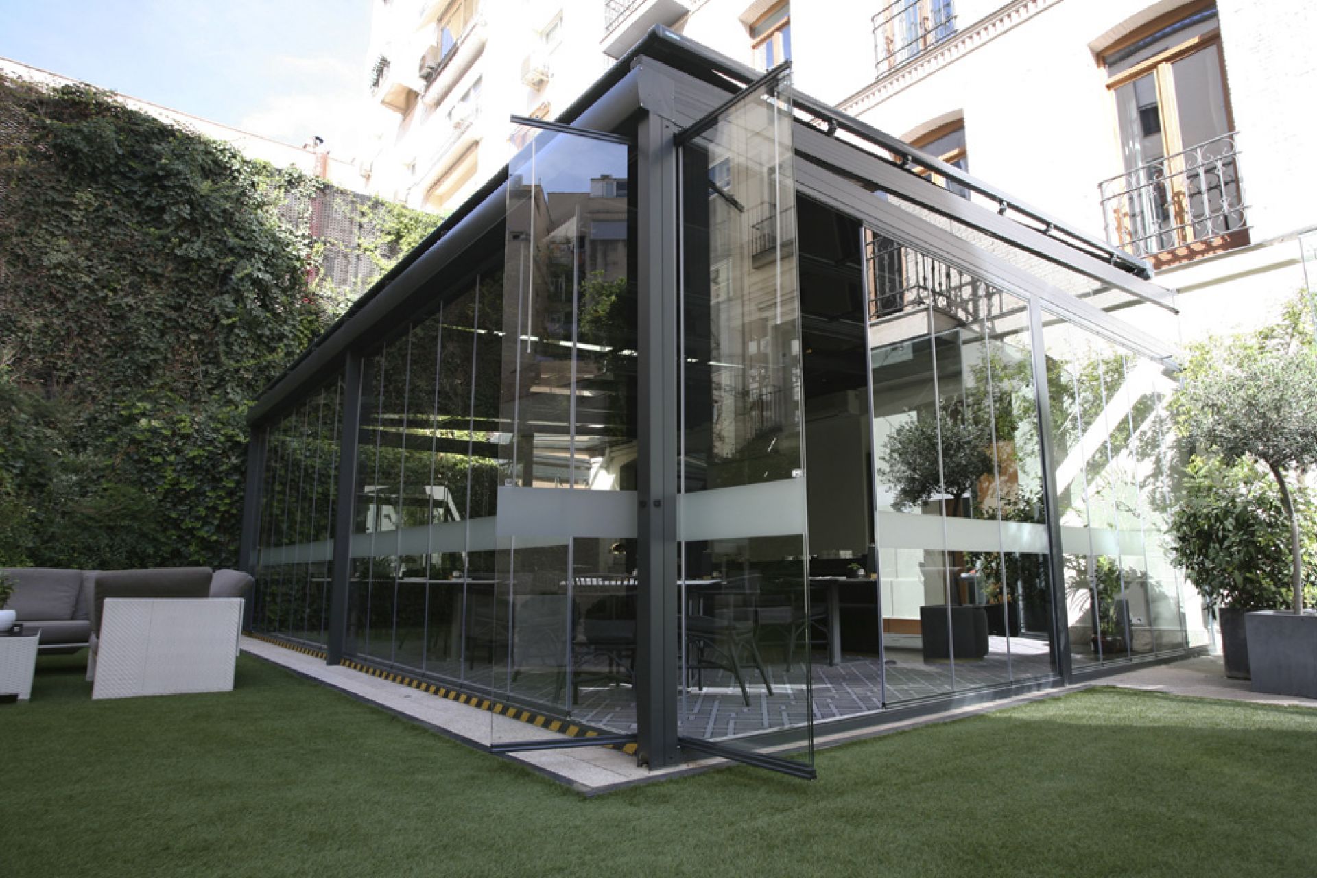 End of the Naga pergola with retractable curtain