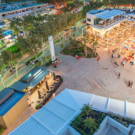Aerial view of the shopping center pergolas