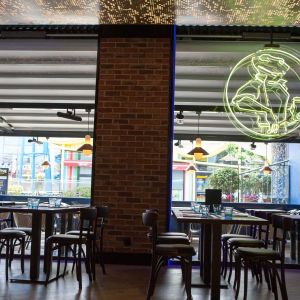 Argus pergola seen from inside the restaurant