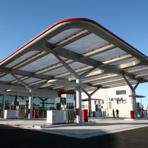 CEPSA station with ETFE cushions during the day.