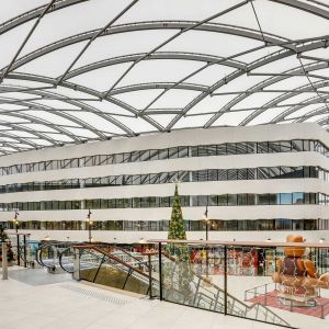 Shape of the roof of the shopping centre.
