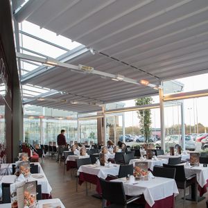 Interior of the pergola with the roof closed
