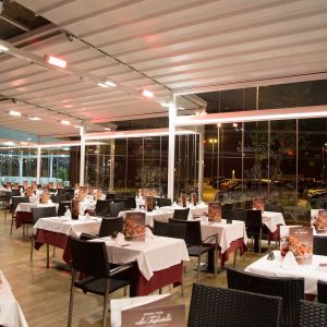 Interior of the pergola with heaters and lighting