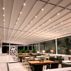 Nian pergola with ceiling lighting.